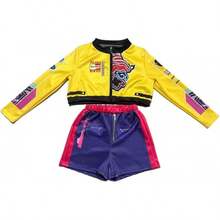 Costume For Pop Singers Fancy Dress Halloween Outfits Include Jacket T-Shirt Shorts 3PCS Set - 黃色 - 查看 2