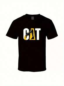 CAT Caterpillar Excavator Machinery Heavy Excavation 220g T-Shirt 100% Cotton T-Shirt - 黑色 - 查看 1