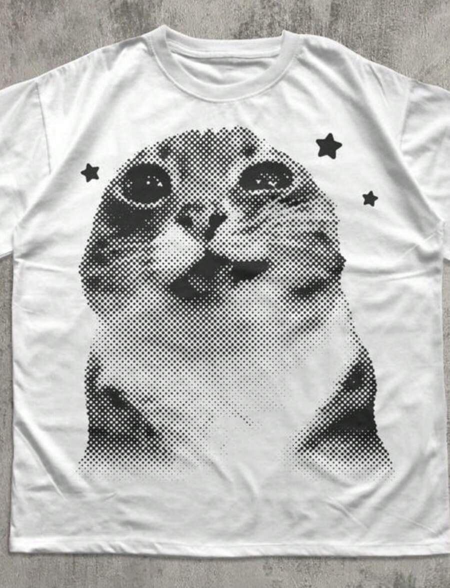 Funny Y2k Retro Cat Meme T-Shirt, Silly Cats Shirt, Vintage Retro Shirts, Cats Lover Gift, Meme Tshi. - 白色 - 查看 1