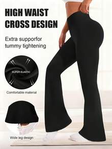 1pc Women's High Waist Leggings Yoga Pants, Slim Fit Flared Leg Trousers With Stretchy Lightweight Fabric, Casual Everyday Wear, Spring/Summer