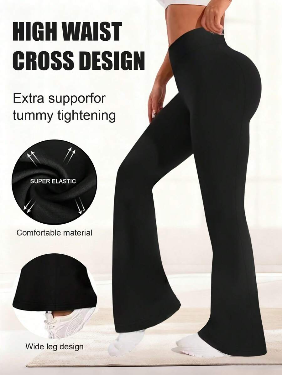 1pc Women's High Waist Leggings Yoga Pants, Slim Fit Flared Leg Trousers With Stretchy Lightweight Fabric, Casual Everyday Wear, Spring/Summer