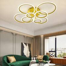 Modern Interlocking Ring LED Ceiling Light, 6/8 Rings Optional, 3 Color Dimmable, Gold Black White, Flush Mount Lamp For Living Room Bedroom Indoor Home Decor - 彩色 - 查看 6