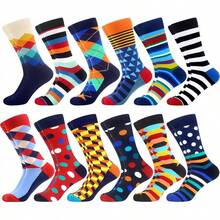 Men's Funny Novelty Crazy Pattern Dress Socks For Gifts - 紅/黃/藍/黑/多色幾何-12米 - 查看 12