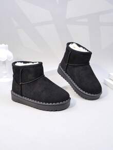 Autumn And Winter New Children's Snow Boots, Medium And Large-sized Children's Flat-bottomed Girls' Shoes, Thick-bottomed Boys' Warm Boots, Baby Ankle Boots With Plush - Black - View 3