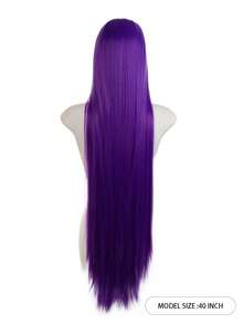 40英寸超长直发cosplay假发，中分，万圣节假发，耐热合成假发，女士款 - 紫色 - 查看 7