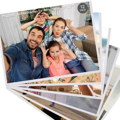 12 Pack Magnetic Picture Frame, Magnetic Frame With White Border, 5x7 Magnetic Picture Frames Reusable, Magnetic Photo Frames Perfect Display Frame