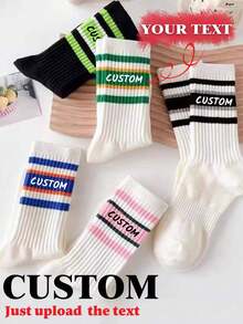 Calcetines personalizados de media pantorrilla, texto personalizado, calcetines de pareja de otoño, calcetines con foto personalizada, calcetines con impresión personalizada, calcetines con imagen personalizada, regalo de cumpleaños, regalo del Día de San Valentín, regalo de aniversario, regalo de boda, regalo de Navidad, regalo de Acción de Gracias, regalo de Año Nuevo - Multicolor - Ver 3