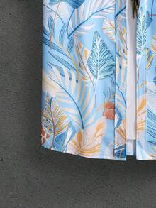 Conjunto de dos piezas de camisa y pantalón corto de estilo vintage para hombre con estampados botánicos tropicales - Celeste - Ver 5
