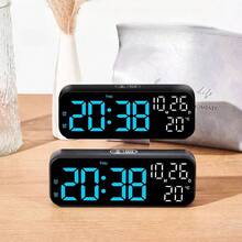 Modern Digital Wall Clock With Remote, Auto Dimming Large LED Screen For 24/7 Easy Viewing, Displays Indoor Temperature Date And Time, Perfect Home Office Gift - Black - View 2