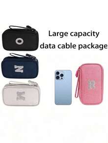 1个DIY个性化数据线收纳袋，26字母图案便携式旅行电子产品整理袋，适用于硬盘、移动电源、耳机、充电器、手机壳、无线耳塞、蓝牙耳机、耳麦等，商务旅行必备 - 彩色 - 查看 3