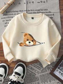 3 件男婴休闲印花圆领套头连帽衫，秋冬 - 可爱的熊和滑板印花连帽衫为每个孩子带来欢乐和幸福！