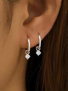 1 Pair S925 Sterling Silver Cubic Zirconia Dangle Earrings, Women's Pendant Earrings Made Of S925 Silver And Synthetic Cubic Zirconia, Shiny Brilliance, Hypoallergenic, Perfect For Parties, Holidays, Christmas And Thanksgiving