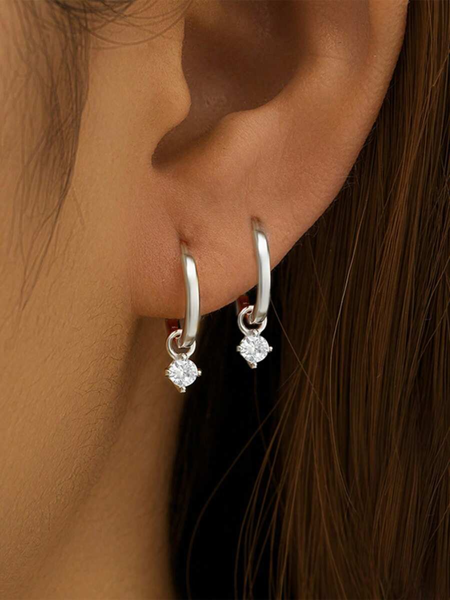 1 Pair S925 Sterling Silver Cubic Zirconia Dangle Earrings, Women's Pendant Earrings Made Of S925 Silver And Synthetic Cubic Zirconia, Shiny Brilliance, Hypoallergenic, Perfect For Parties, Holidays, Christmas And Thanksgiving