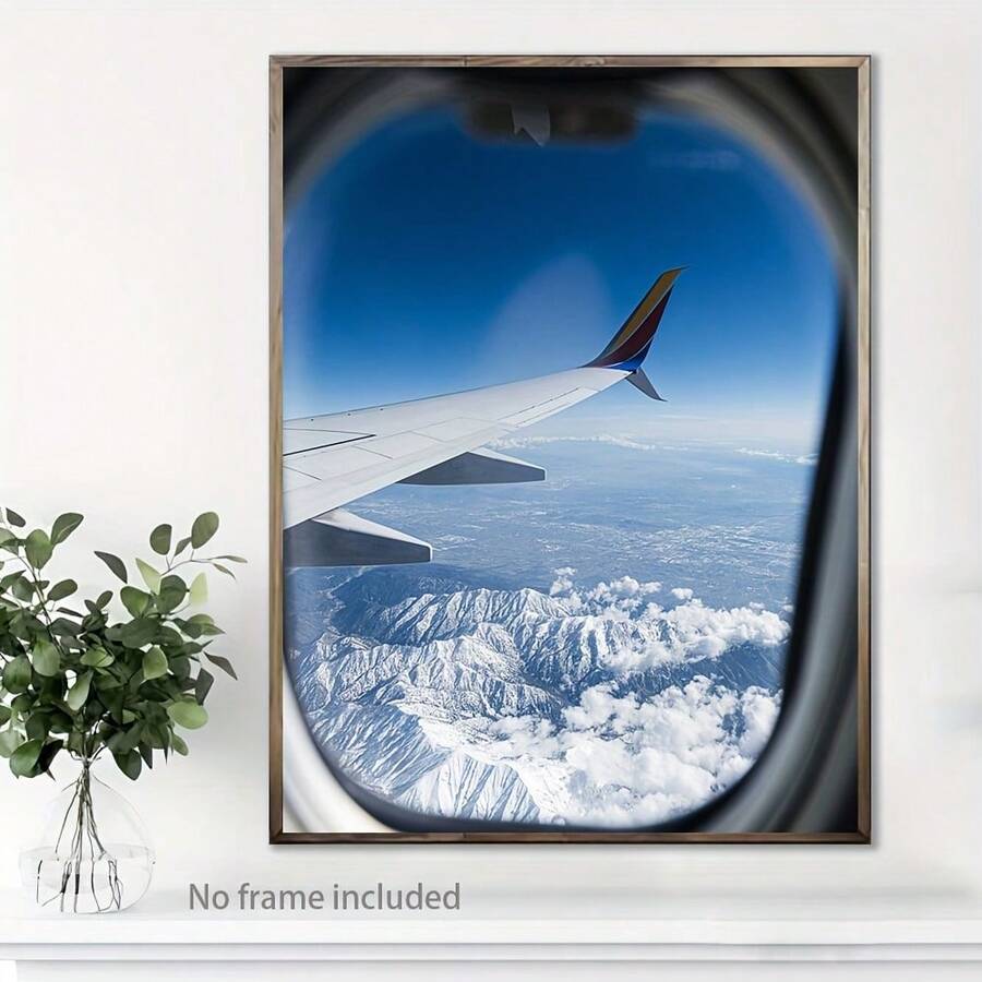 Room Decor 1pc, Airplane Window Scenery, Canvas Painting, Poster, Oil Painting, Printing, Wall Art Decoration, Living Room, Bedroom, Restaurant, Garage, Office, Cafe, Bar, Courtyard, Decorative Painting, No Solid Wood Frame, Holiday Birthday Gift (12 *16Inch, 30*40Cm) - Multicolor - View 1