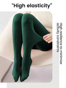 女士秋冬橄榄绿亲肤柔软连裤袜，大码时尚高弹塑身紧身裤，适合商务、办公和休闲穿着，舒适保暖 - 墨綠色 - 查看 5