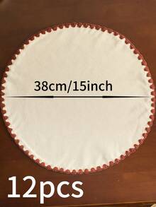 1/4/6/12 件白色刺绣圆形餐垫，日式简约风格，适用于家庭厨房、餐桌装饰，可水洗和重复使用，非常适合节日、派对、生日、婚礼、晚宴