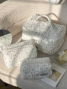 1Pc/Set Lace Fabric Polka Dot Decorate Stripped Pattern Fluffy And Soft Women Makeup Bag Travel Zipper Cosmetic Bag Storage Pouch Cute Toiletry Bag Large Capacity Make Up Organizer Makeup Bag Set Cosmetic Organizer Make Up Bag Travel Skincare Makeup Storage Bag With Handle Multifunctional Storage Bag Back To School Supplies Travel Essentials Cruise Essentials Dorm Essentials Birthday Gift Wedding Bridesmaid Gift Mom's Gift New Year's Gift - Multicolor - View 4