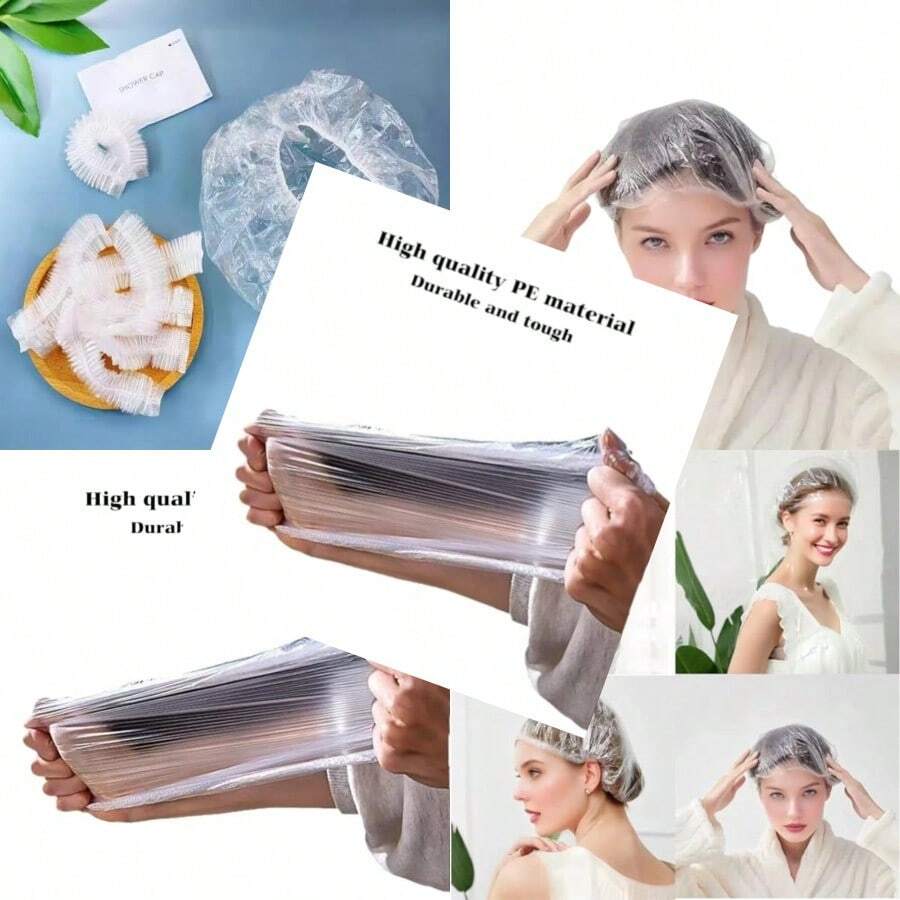 200PCS Disposable Shower Caps Plastic Clear Hair Cap Large Thick Waterproof Bath Caps For Women And Men Unisex Reusable Travel Essentials For Deep Conditioning Hair Treatment Hotel Spa And Home Use,Hair Tools,Hair Items,Travel Essential,Travel,Barber,Hairstylist,Barber Accessories,Valentine's Day,Hair Supplies,Hair Stylist,Barbershop,Salon,Vacation Essentials,Hair Products,Barbershop,Valentine's Gift,Travel Essentials For Women,Hair Stylist Tools - Clear - View 1
