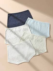 5pcs Women High Waist Printed Soft Cotton Stretch Briefs, Comfortable Fitted Panties - Multicolor - View 5