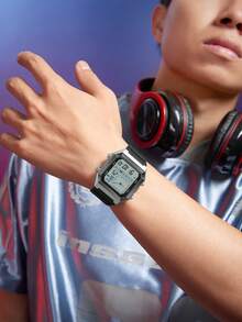 SANDA. Reloj electrónico SANDA 6307 nuevo y creativo con esfera cuadrada simulada, resistente al agua, luminoso y multifunción con cronómetro - Plateado - Ver 2