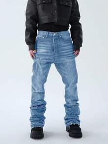 Straight Leg Flared Jeans, Versatile Fashion Washed Denim Pants, Cotton Slant Pocket Trousers