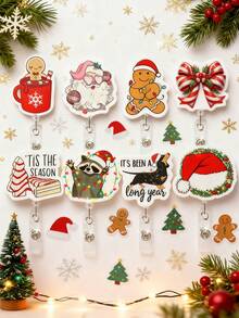 1 件圣诞帽伸缩徽章夹圣诞蝴蝶结伸缩徽章卷轴冬季可爱闪光姓名标签亚克力鳄鱼夹圣诞蝴蝶结 ID 徽章夹适用于护士工作 RN 学生教师女士 - 彩色 - 查看 5