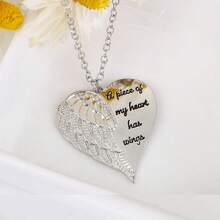 1pc Angel Wing Pendant With English Slogan & Heart Shaped Charm Women's Chic Necklace - Silver - View 7