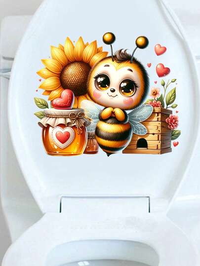 1pc Festive Cute And Funny Animals Sticker -PVC Self-Adhesive Waterproof Removable Stickers, Suitable For Toilet Decal Bathroom Background Wall Decoration In Living Rooms, Window Sticker,Bedrooms, Home Decoration, Festive Decoration, Etc
