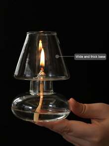 1 pieza Lámpara de aceite de vidrio hecha a mano con pantalla - Portavelas europeo minimalista a prueba de viento, decoración romántica para Navidad, Halloween, Pascua, Día de San Valentín, acabado pulido para mesa, sin necesidad de electricidad, decoración de portavelas, accesorio festivo para el hogar, exhibición elegante de velas, artesanía sofisticada - Blanco - Ver 5