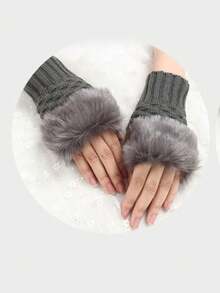 زوج من قفازات نسائية قصيرة مصنوعة من الأصابع بأساور فرو ناعمة، قفازات شاشة تعمل باللمس دافئة وأنيقة للخريف/الشتاء عيد الميلاد عطلة الشتاء ملابس نسائية + أدوات الشتاء + قفازات الدب + عيد الميلاد