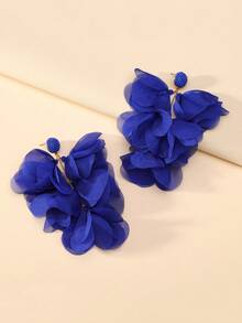 1 Pair Women's Bohemian Klein Blue Fabric Flower Tassel Earrings Exaggerated Romantic Fashion Jewelry For Party Prom Beach Vacation