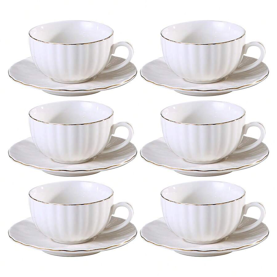 Porcelain Tea Cups And Saucers With Gold Trim , British Coffee Cups, Tea Cup Set, Porcelain Tea Set, Cappuccino Cups, Latte Cups,White Tea Cup Set For Women Home Kitchen Office Coffee Shop Tea Party - White - View 1