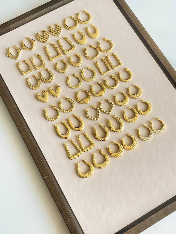 2-15 زوج من الأقراط الحلقية الفاخرة عالية الجودة بطراز رجعي للنساء، مطلية بالذهب عيار 18 قيراط، بتصاميم هندسية بسيطة بشكل قلب، مناسبة للارتداء اليومي والحفلات، هدية محظوظة [شحن عشوائي للأنماط]