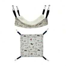 Hamac moale și confortabil pentru animale de companie mici, hamac pentru agățat, leagăn de dormit pentru toate anotimpurile cu design drăguț de desene animate, poliester, nu necesită asamblare, accesorii pentru cuști pentru animale de companie mici, pentru porcușori de Guineea, hamsteri, planori de zahăr, dihori