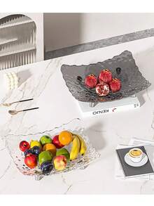 1pc Transparent Or Gray Luxury Fruit Plate, High-End Elegant Fruit Tray For Home Living Room Coffee Table, Hotel Front Desk, Dried Fruit, Candy, Nuts Snack Plate