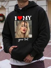 Customized Hoodie For Valentine's Day, Personalize With Your Photo, Custom Text + Graphics, Custom Logo, Text/Name/Blessing/Holiday/Anniversary, Personalized Text, Birthday/Valentine's Day/Father's Day/Party Anniversary/Birthday Gift Customization - Black - View 2