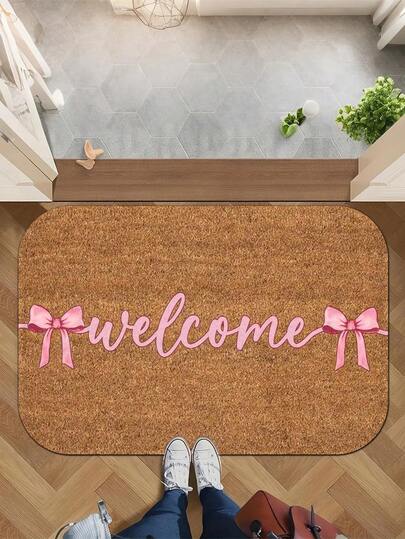 Cuddle Doormat, Charming Pink Bow Welcome Mat - Ultra-Soft, Non-Slip & Absorbent Bath Rug For Cozy Home Decor Christmas Decor Kitchen Rug