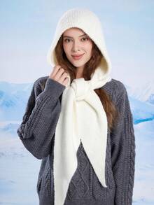 女士羊毛连帽围巾，大号披肩拉法帽，针织围巾高领保暖围脖，适合冬季日常佩戴 - 多色 - 查看 11