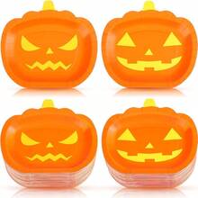 50 Pcs Halloween Paper Plates Pumpkin Shape Party Plates Halloween Party Supplies Spooky Disposable Tableware Decors For Appetizer Lunch Dinner Dessert Orange
