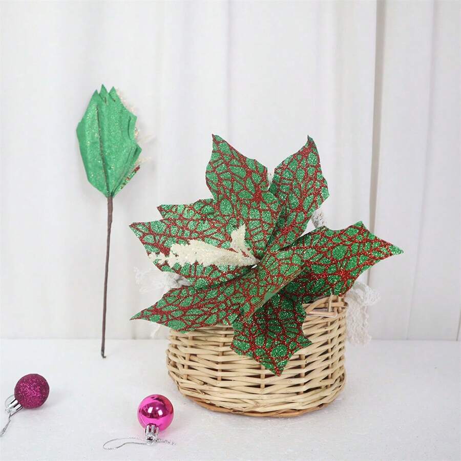 Christmas Artificial Flower, Shiny Colorful Tree Topper Stem Home Decor Party Favor - Light Green - View 1
