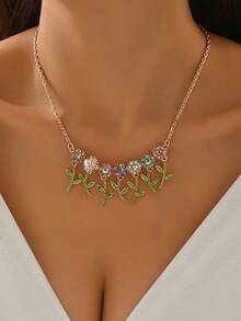 1 colar com pingente de joaninha e flor de strass colorida, adequado para uso diário, presentes de Natal, Dia dos Namorados e Dia das Mães