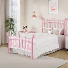 Metal Bed Frame, Metal Platform Bed Frame With Headboard And Footboard, Princess Bed For Girls, Crown Design, No Box Spring Needed, Easy Assembly, White/ Black/ Pink/ Gold, Twin/ Full/ Queen - Hồng - Xem 9