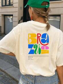 Brazilian Floral T-Shirt, Summer Fashion, Stylish Crew Neck T-Shirt - Brazuca Brazil World Cup - 奶油色 - 查看 2