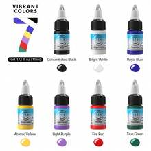7 件 15 毫升优质纹身墨水，纹身墨水套装，持久人体艺术标准颜料，化妆礼物，纹身艺术家和初学者的最佳选择 - 彩色 - 查看 1