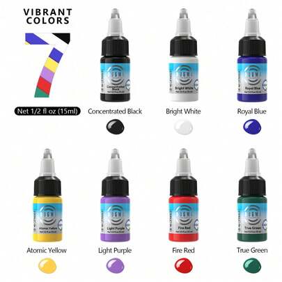 7pcs 15ml Premium Tattoo Ink, Tattoo Ink Set, Long-Lasting Body Art Standard Pigment, Makeup Gift, The Best Choice For Tattoo Artists And Beginners