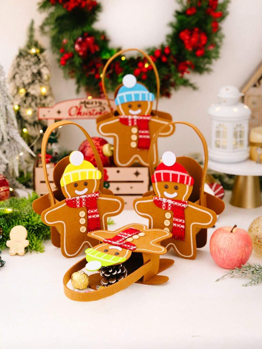 1 Stück Weihnachts-Lebkuchen Party Geschenktüte - Papier Weihnachts-Geschenktüte mit Griff, geeignet für Weihnachtsparty Dekorationen und Feiertags-Zubehör, Geburtstagsfeiern, Hochzeiten, Weihnachtsgeschenke, Weihnachtsdekorationen, Geburtstagsfeiern, Neujahrsgeschenke, Farben und Stile sind zufällig, Weihnachts-Lebkuchenmann Geschenktüten, Weihnachts-Apfel Verpackungsboxen Winterraumdekoration