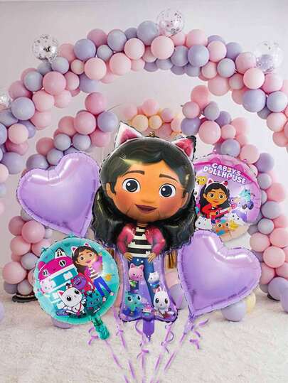 Gabby's Dollhouse Gabby Dollhouse 5-delars tecknad Gabby Dollhouse ballong femdelars set barns födelsedagsleksaker festdekoration scenarrangemang aluminiumfilm ballongdekoration ballongset, atmosfärisk festdekoration, jubileumsset, den bästa julklappen för goda vänner, perfekt festdekoration, heminredning, perfekt rumsdekoration, julklapp, alla hjärtans dag