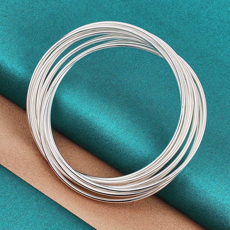 925 Sterling Silver Plated Ten Circles Bangles For Women Wedding Party Charm Fine Jewelry - Silver - View 1