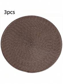 4pcs/6pcs Set Woven Round Placemats, 15 Inch Washable Non-Slip Dining Table Mats, Suitable For Family Gatherings, Weddings, Parties (Coffee Color)