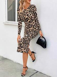Leopard Print Elegant Sleeveless Dress For Evening Date